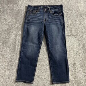 American Eagle Jeans Womens Size 4 Boy Fit Blue Denim Dark Wash Stretch Low Rise